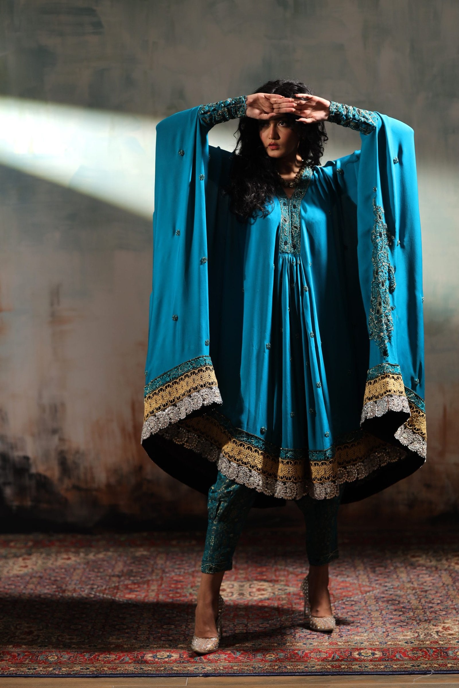 Resham Hand Embroidered Kaftan Cape - Image 9