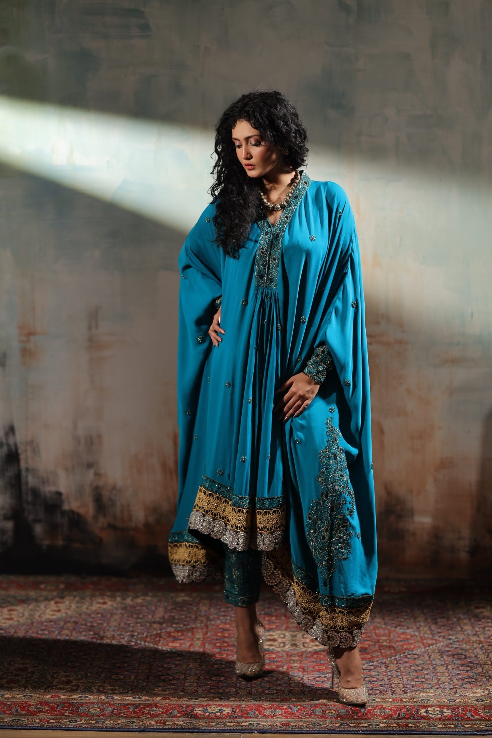 Resham Hand Embroidered Kaftan Cape - Image 3