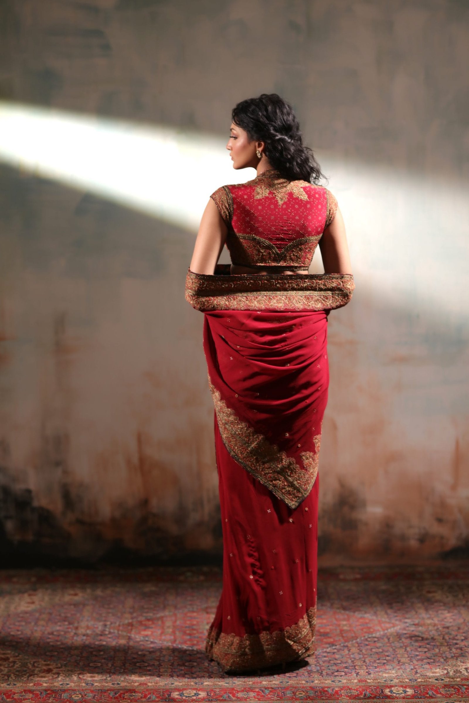 Classic Chiffon Hand Embroidered Mirror and Zardosi Work Saree - Image 8