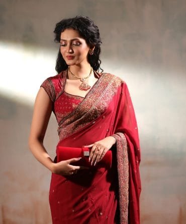 Classic Chiffon Hand Embroidered Mirror and Zardosi Work Saree
