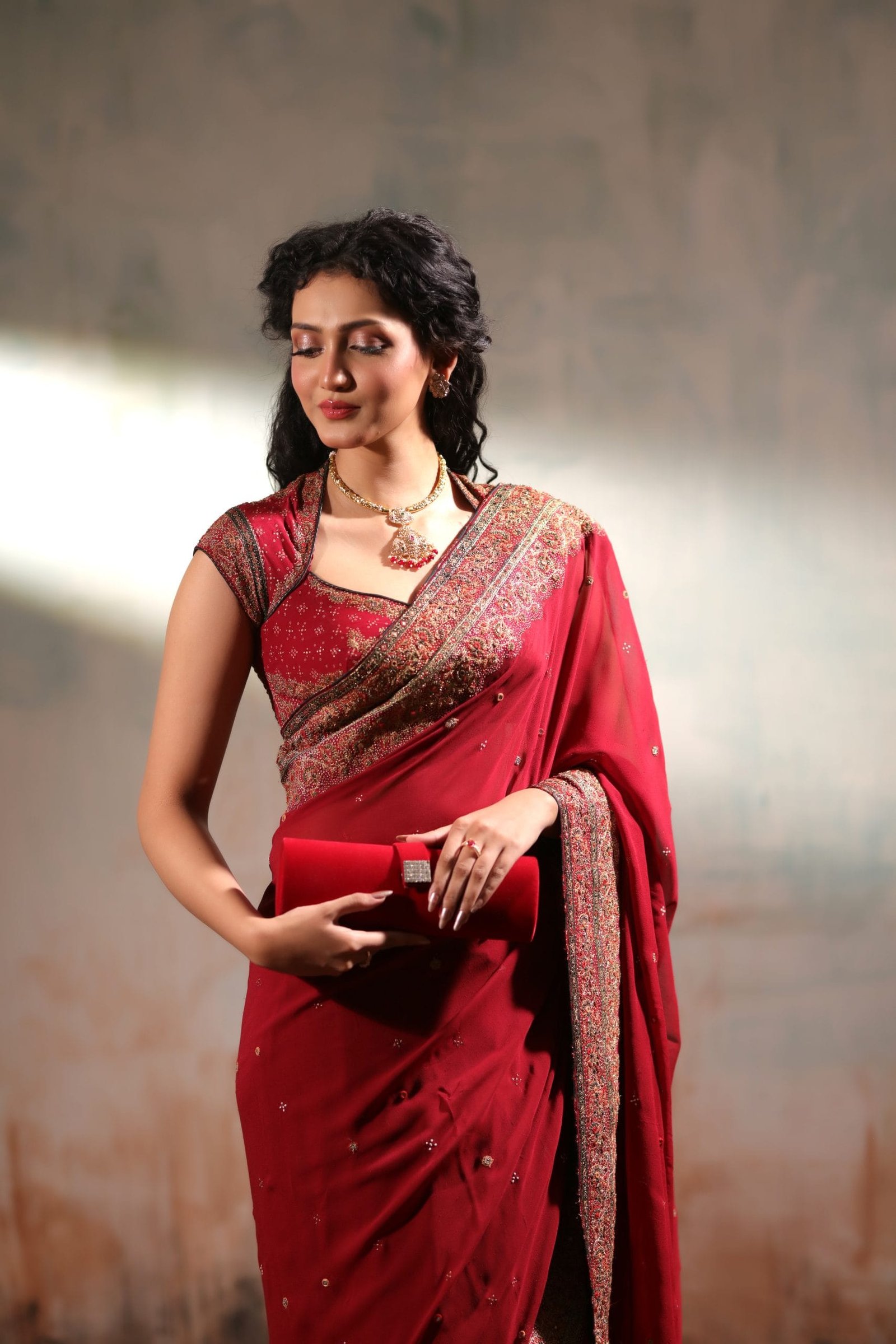 Classic Chiffon Hand Embroidered Mirror and Zardosi Work Saree
