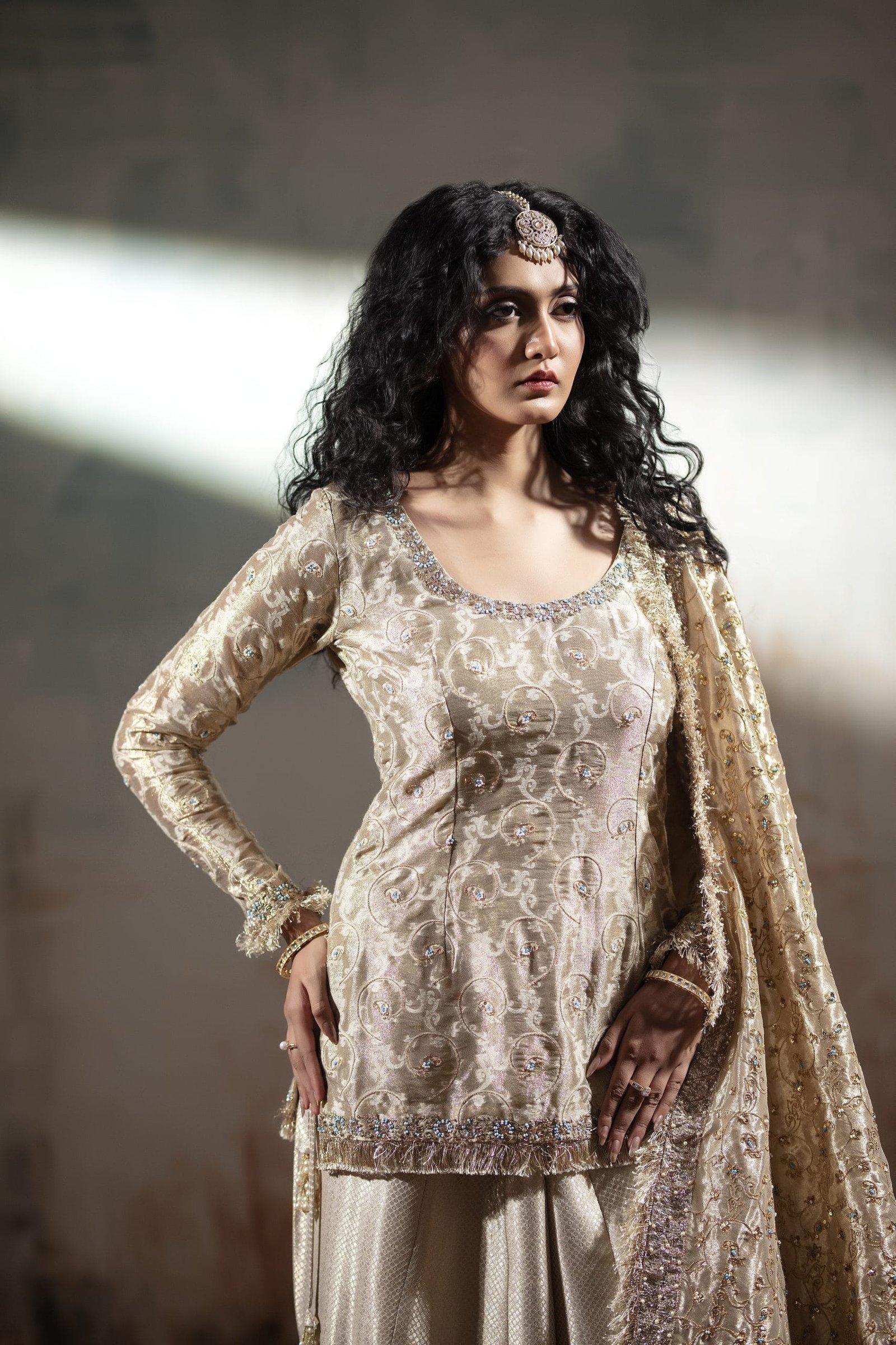 Mughal Embroidered Gharara with Jaal Dupatta