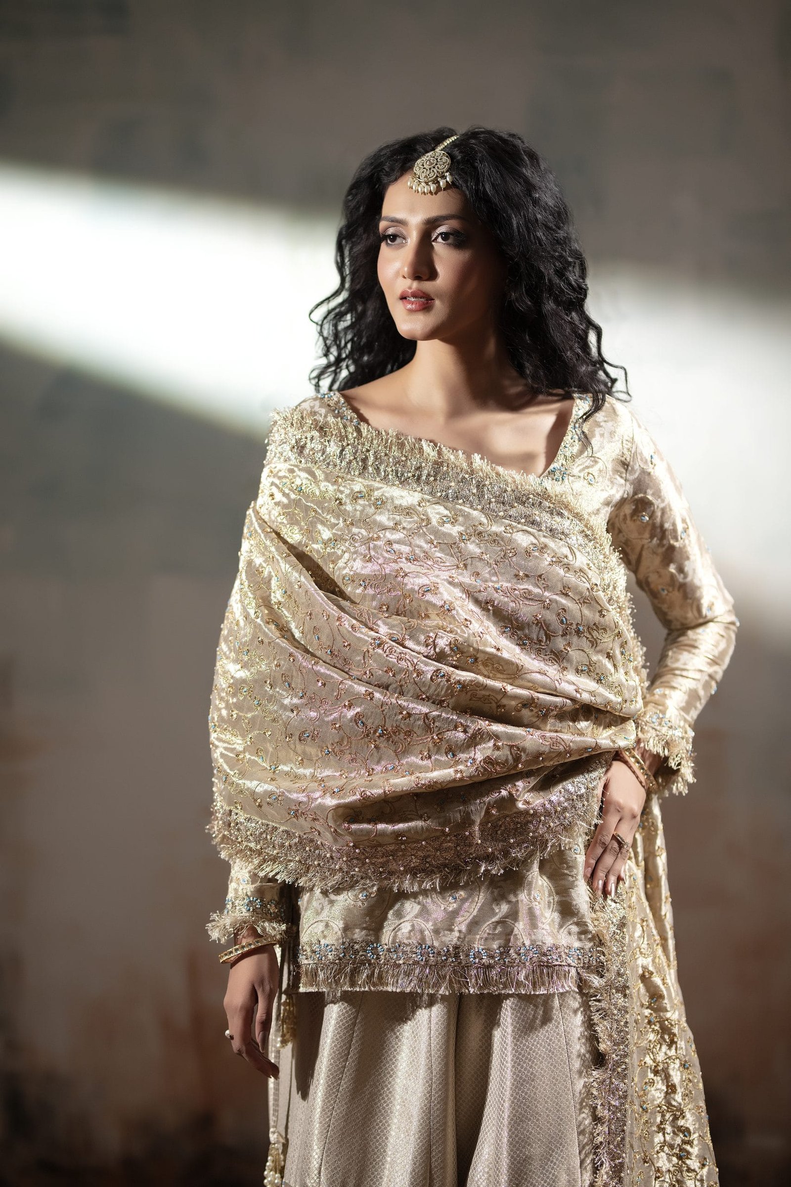 Mughal Embroidered Gharara with Jaal Dupatta - Image 7