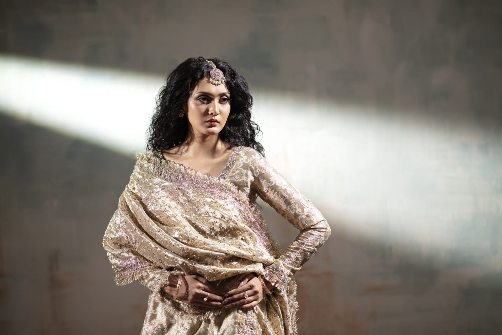 Mughal Embroidered Gharara with Jaal Dupatta - Image 6