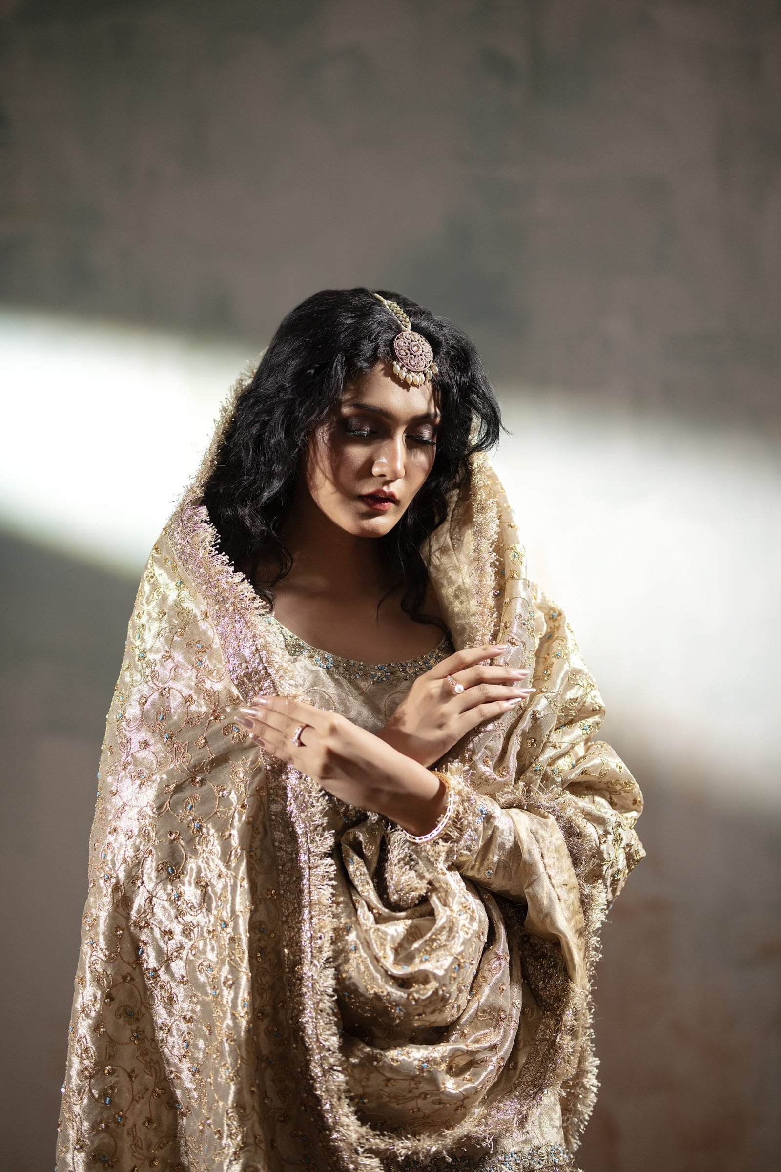 Mughal Embroidered Gharara with Jaal Dupatta - Image 5
