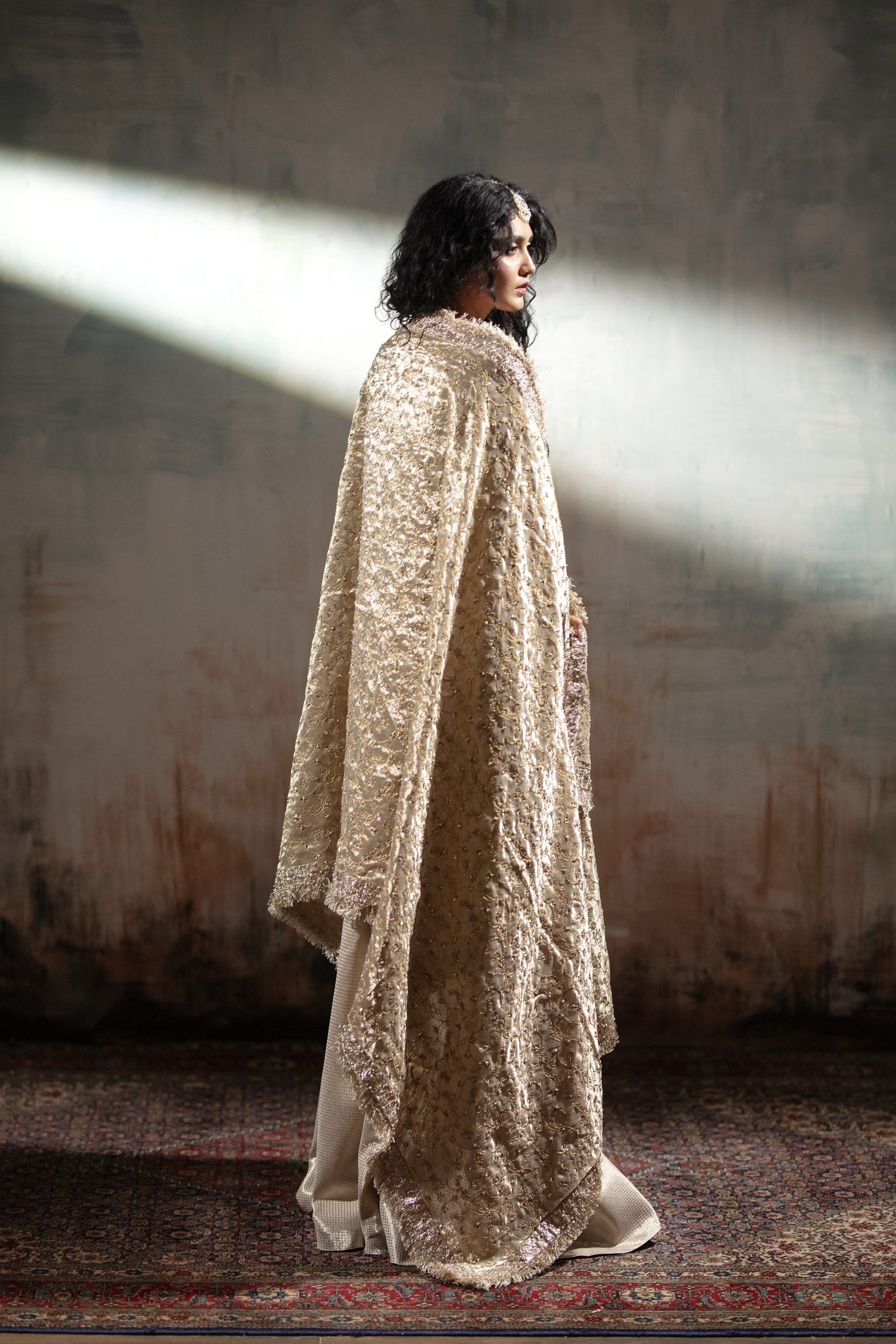 Mughal Embroidered Gharara with Jaal Dupatta - Image 2