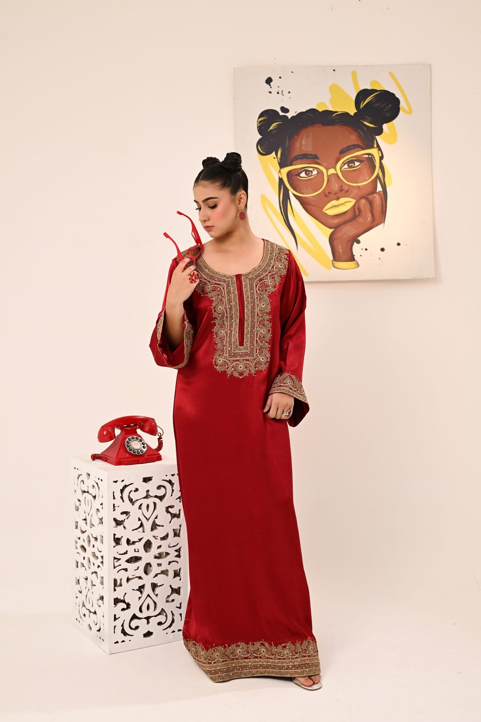 Red Long Kaftan Shirt - Image 2