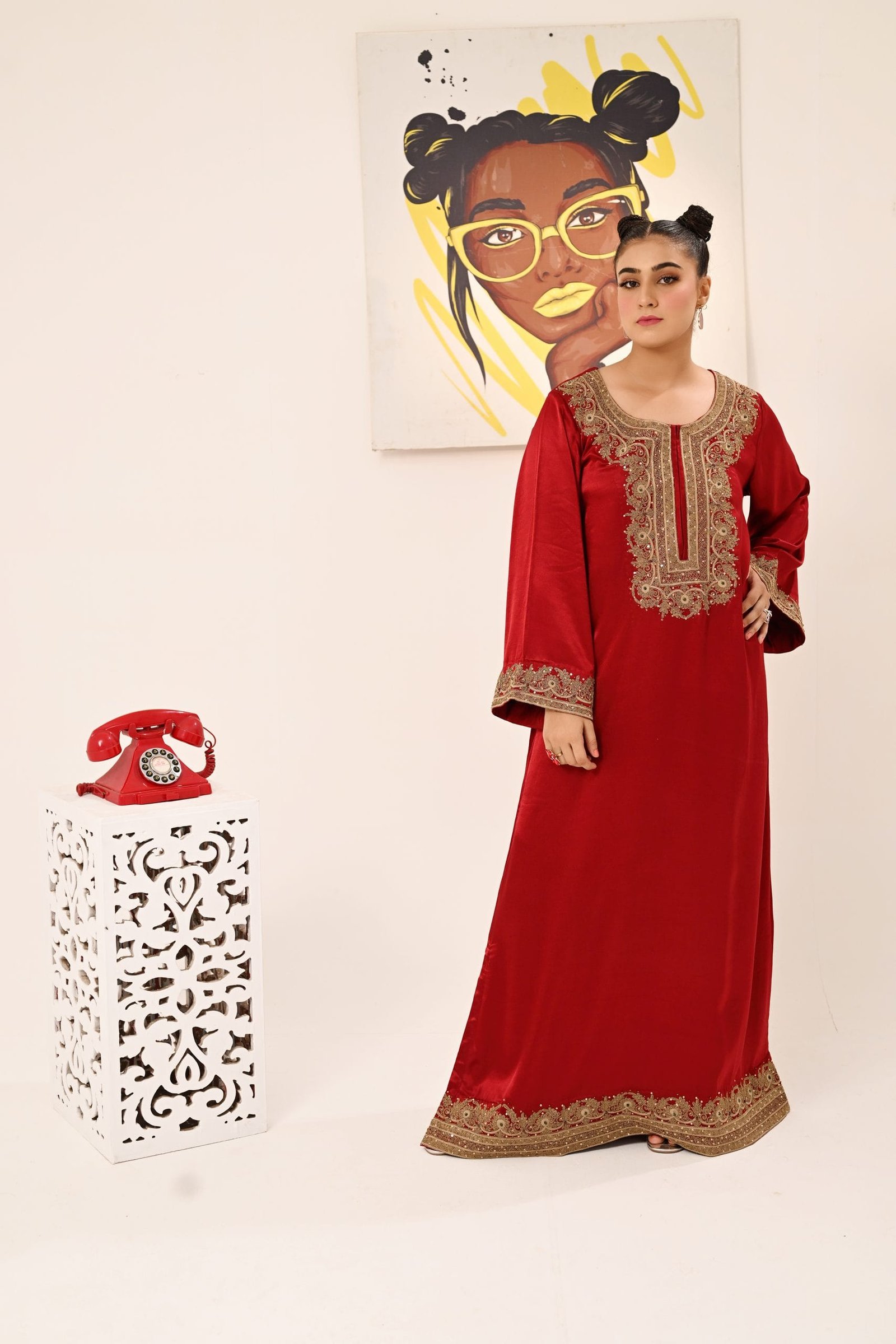 Red Long Kaftan Shirt - Image 5