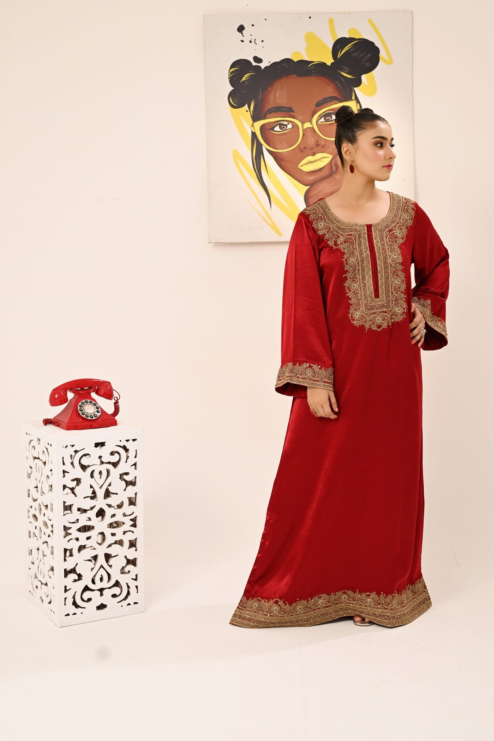Red Long Kaftan Shirt - Image 6