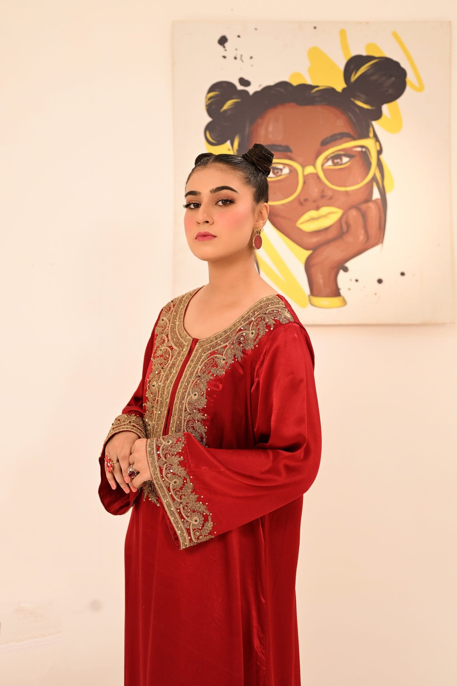Red Long Kaftan Shirt - Image 8