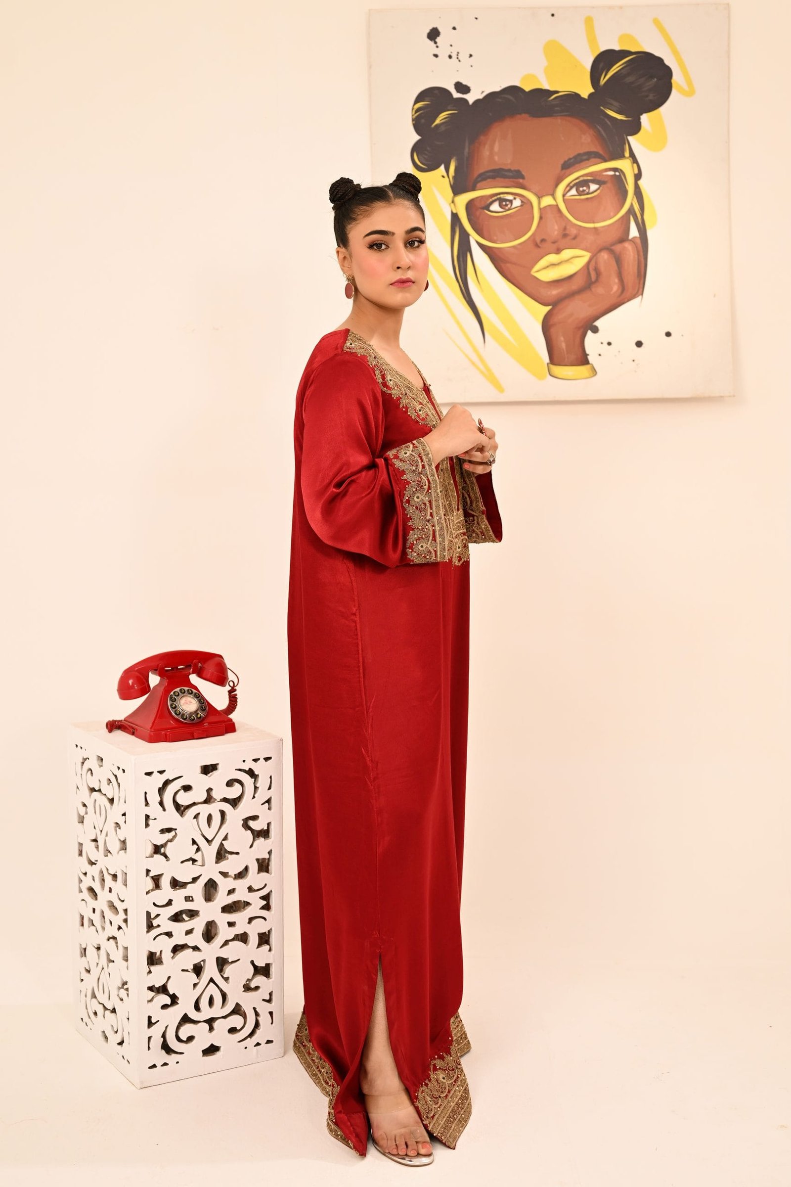 Red Long Kaftan Shirt - Image 9
