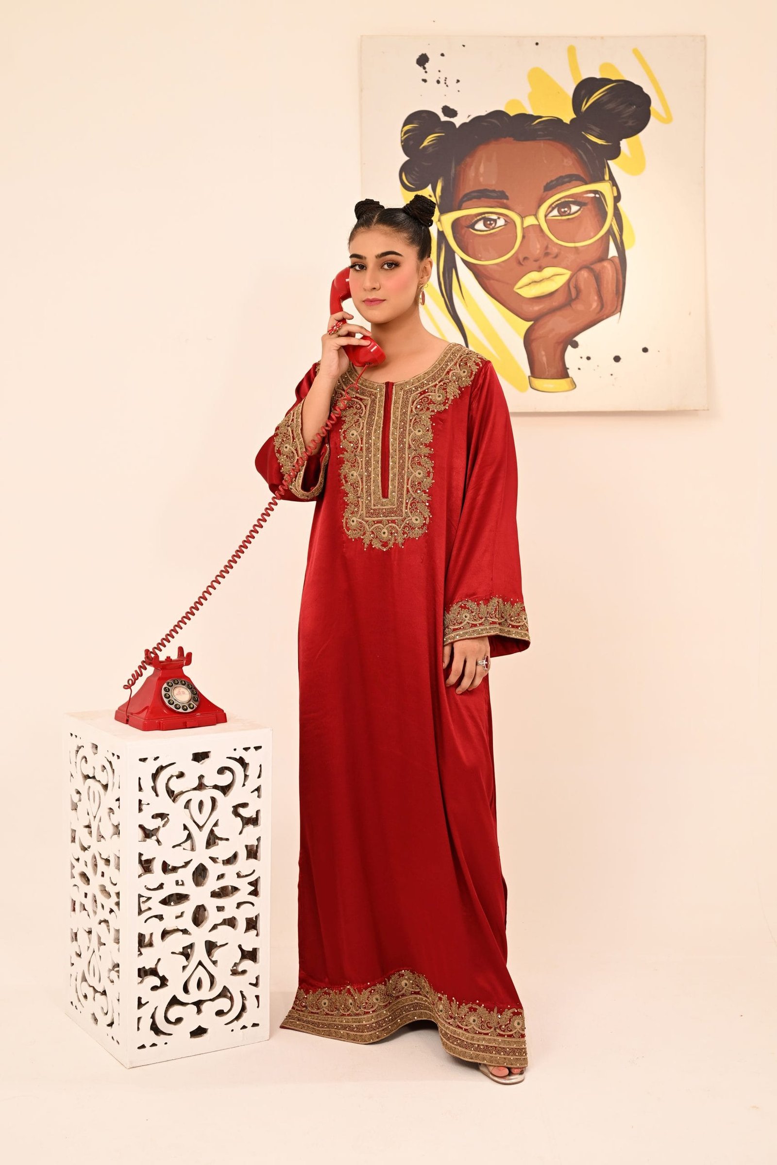 Red Long Kaftan Shirt - Image 10