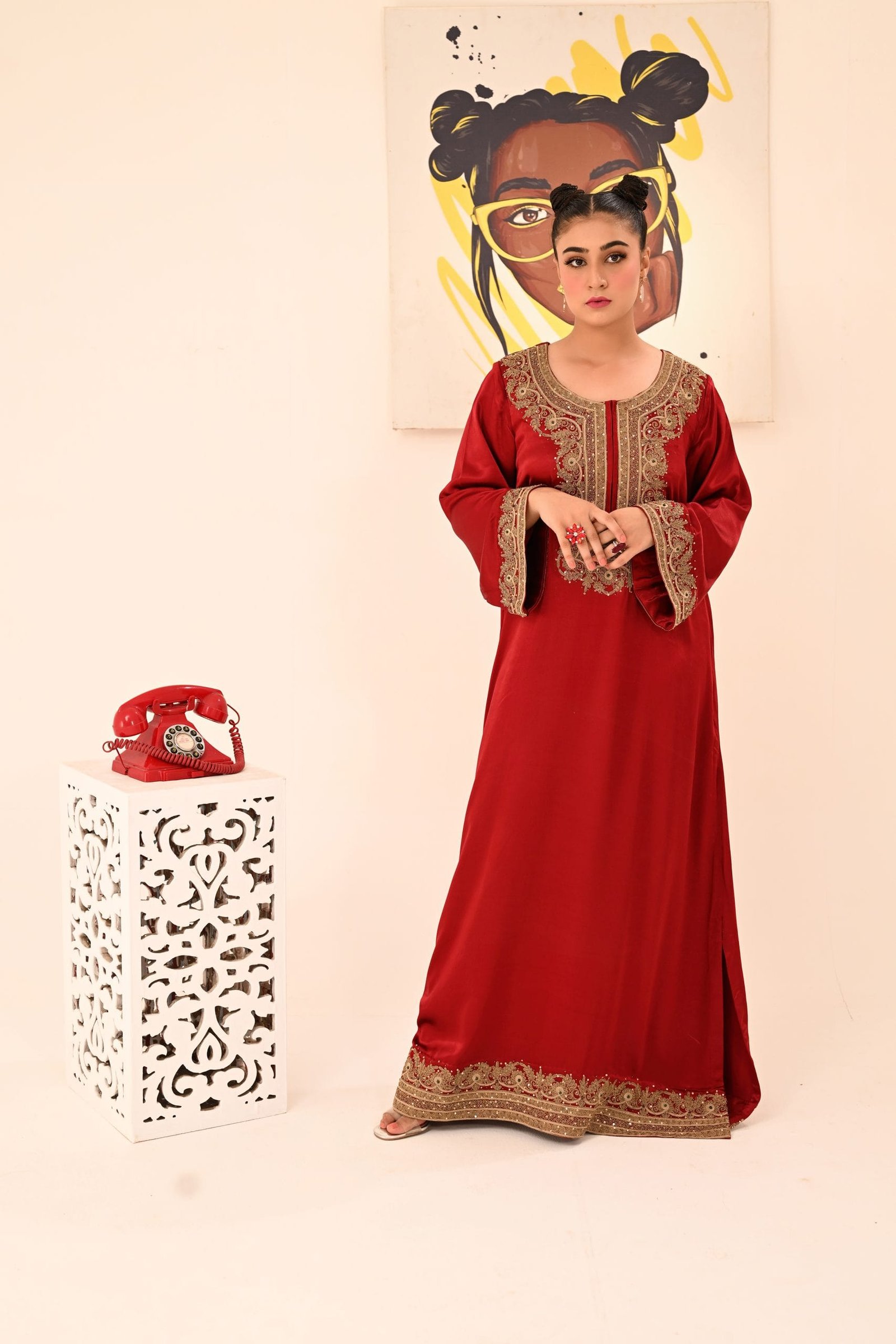 Red Long Kaftan Shirt - Image 11