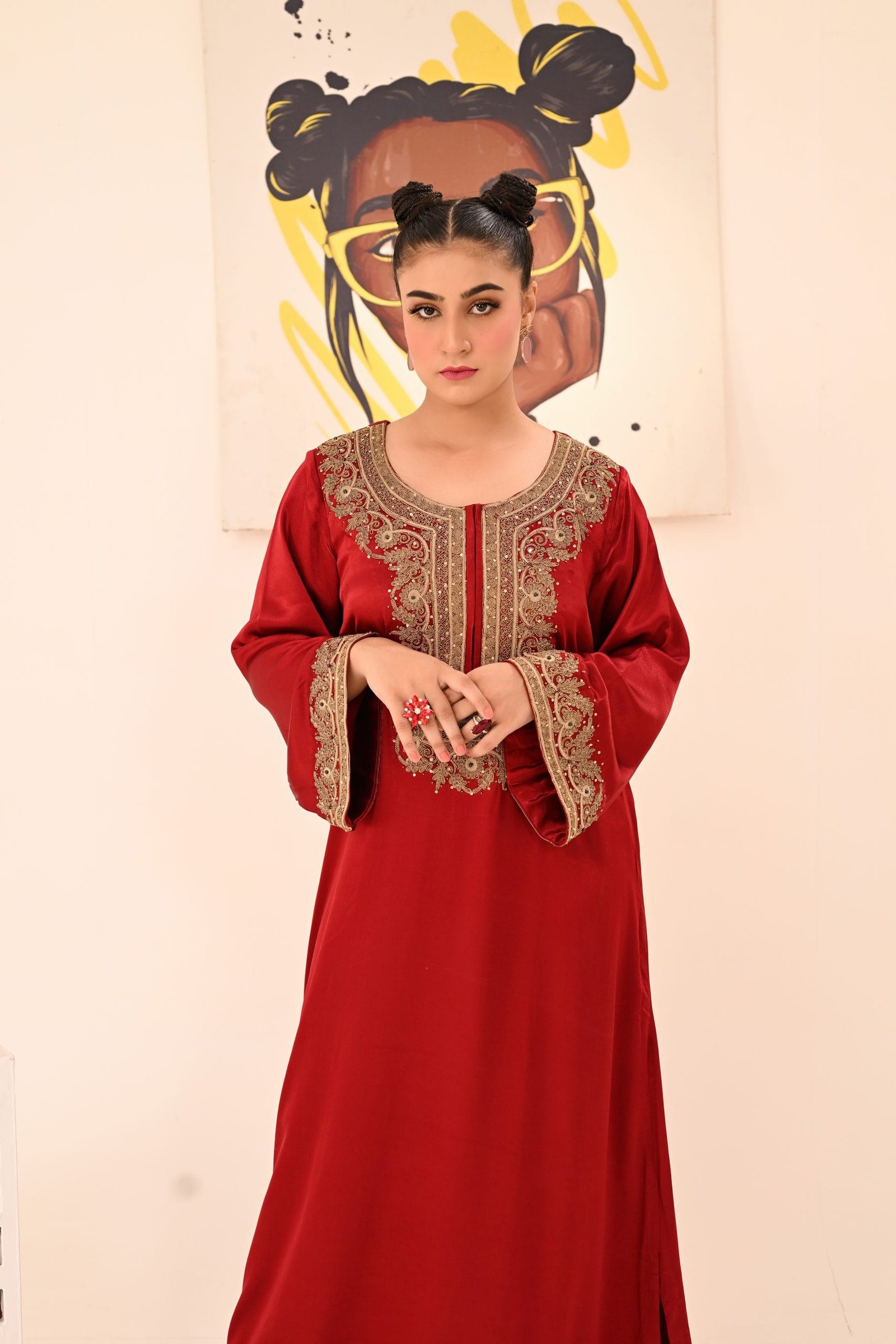 Red Long Kaftan Shirt - Image 12