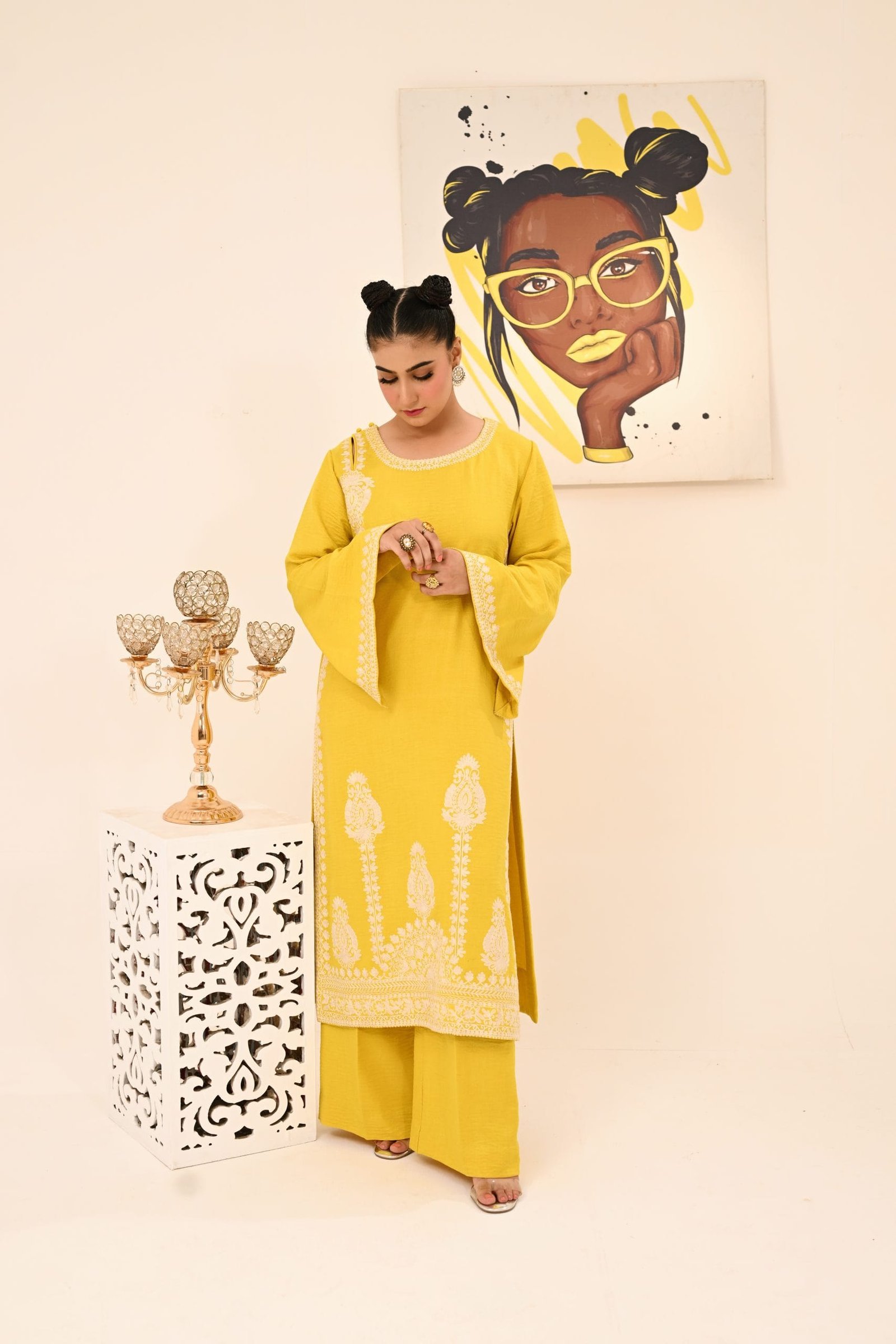 Dirty Yellow Long Shirt with Pants - Image 7