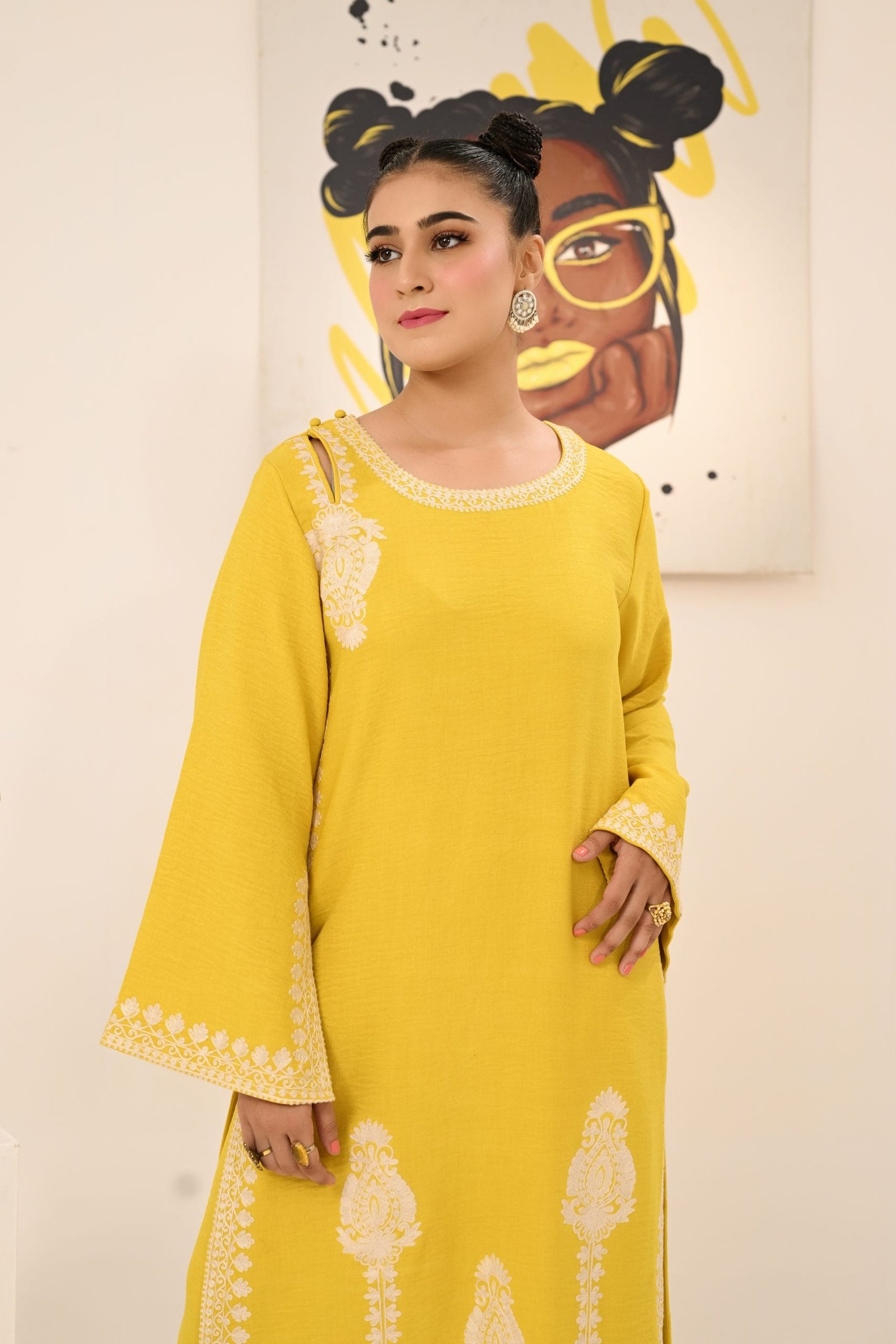 Dirty Yellow Long Shirt with Pants - Image 4