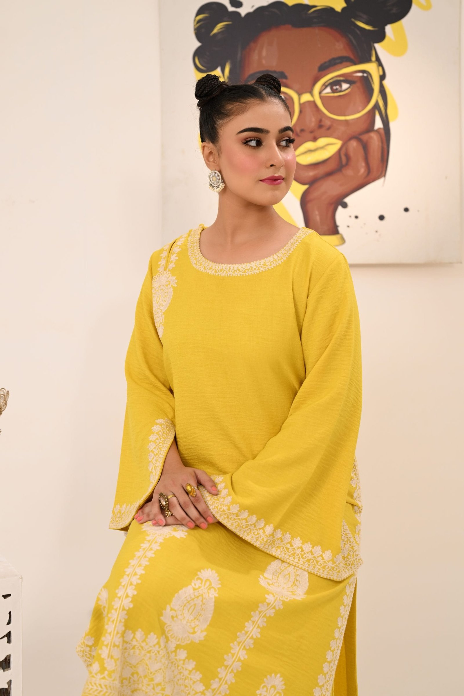 Dirty Yellow Long Shirt with Pants - Image 2